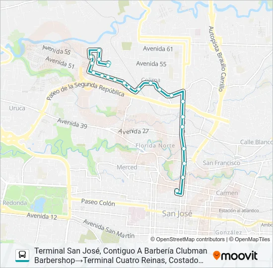 SAN JOSÉ - CUATRO REINAS POR EL CRUCE Bus Line Map