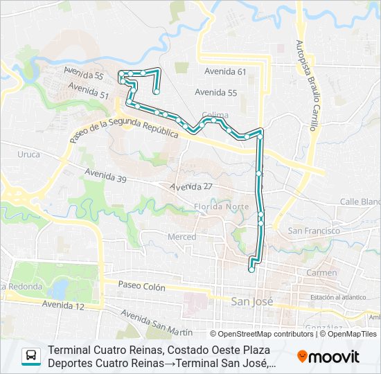 Mapa de SAN JOSÉ - CUATRO REINAS POR EL CRUCE de autobús