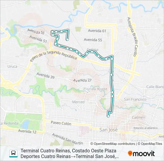 SAN JOSÉ - CUATRO REINAS POR EL CRUCE Bus Line Map
