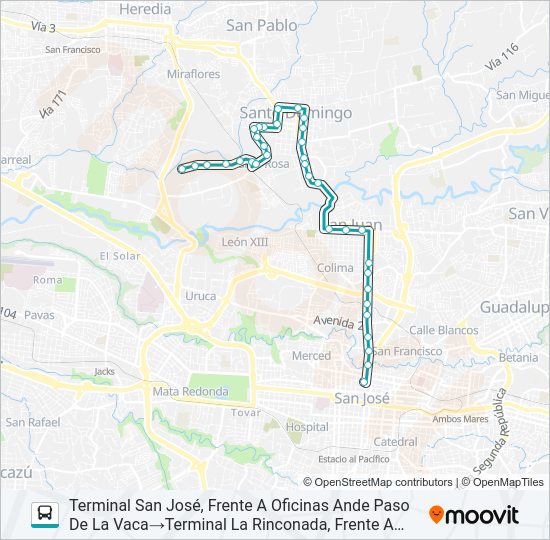 Mapa de SAN JOSÉ - SANTO DOMINGO - SAN MARTÍN de autobús
