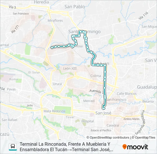 SAN JOSÉ - SANTO DOMINGO - SAN MARTÍN Bus Line Map