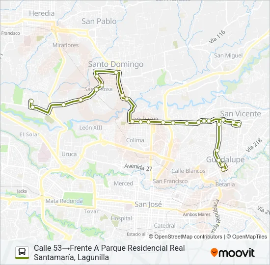 INTERLÍNEA GUADALUPE - MORAVIA - LA VALENCIA Bus Line Map