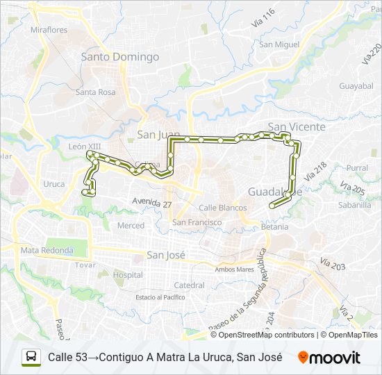INTERLÍNEA URUCA - TIBÁS - MORAVIA - GUADALUPE Bus Line Map