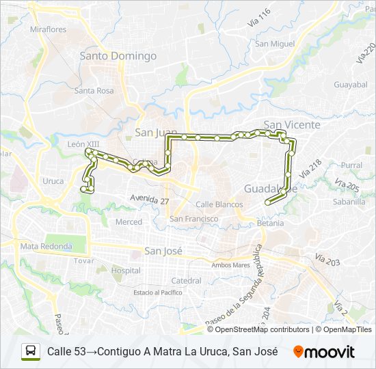 Mapa de INTER URUCA - TIBÁS - MORAVIA - GUADALUPE de autobús