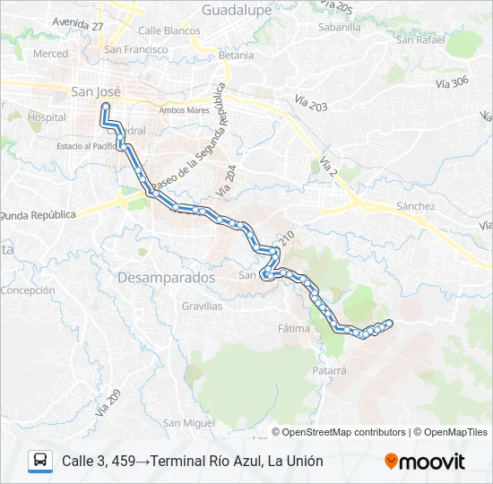 SAN JOSÉ - RÍO AZUL - QUEBRADAS Bus Line Map