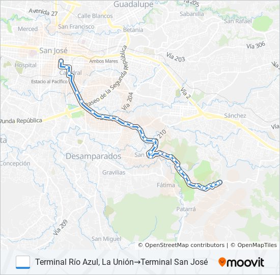 Mapa de SAN JOSÉ - RÍO AZUL - QUEBRADAS de autobús
