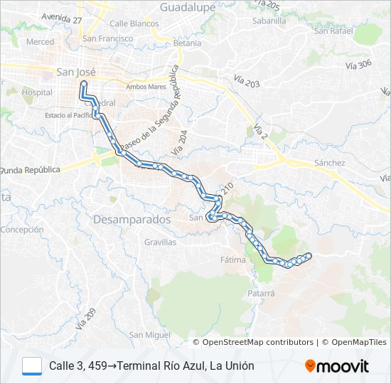 Mapa de SAN JOSÉ - RÍO AZUL - QUEBRADAS de autobús