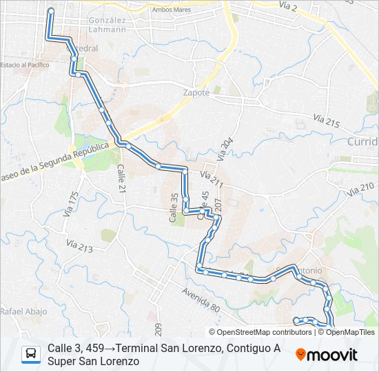 SAN JOSÉ - SAN ANTONIO - SAN LORENZO Bus Line Map