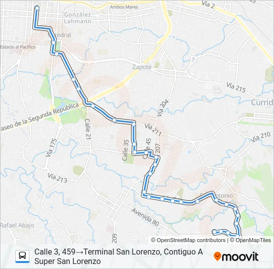 SAN JOSÉ - SAN ANTONIO - SAN LORENZO Bus Line Map