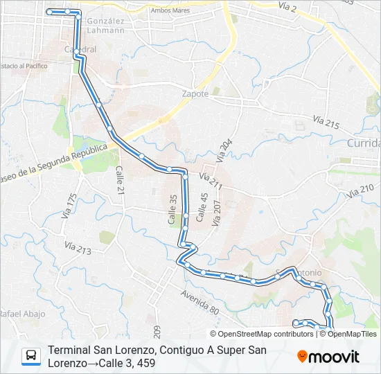 SAN JOSÉ - SAN ANTONIO - SAN LORENZO Bus Line Map