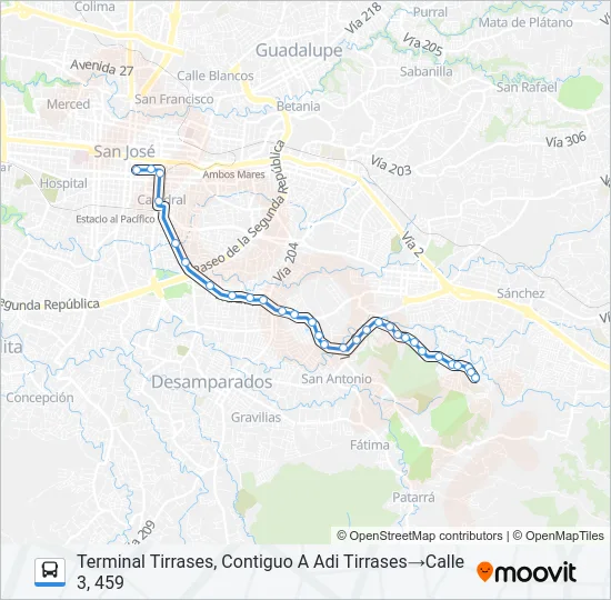 SAN JOSÉ - TIRRASES POR SAN FRANCISCO Bus Line Map