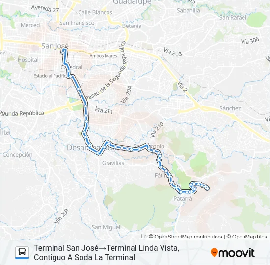 SAN JOSÉ - LINDA VISTA POR DESAMPARADOS Bus Line Map