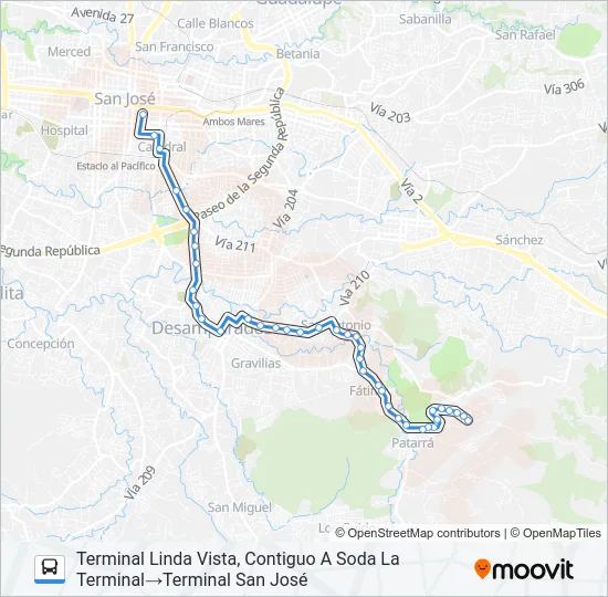 SAN JOSÉ - LINDA VISTA POR DESAMPARADOS Bus Line Map