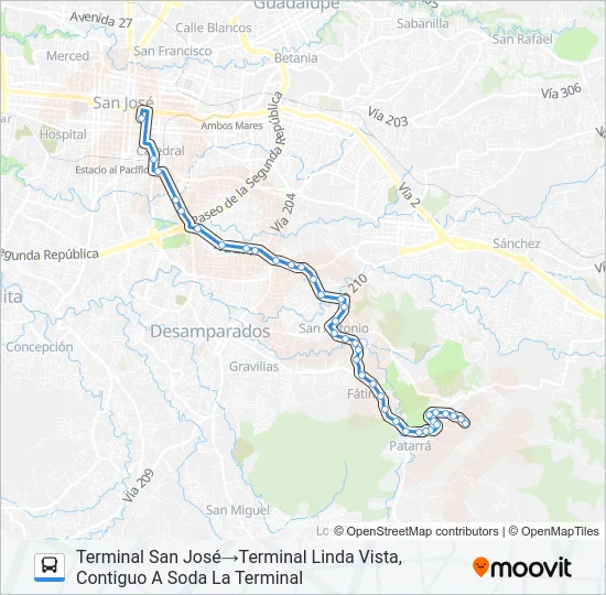 SAN JOSE - LINDA VISTA POR SAN FRANCISCO Bus Line Map