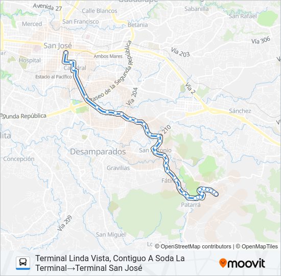 Mapa de SAN JOSE - LINDA VISTA POR SAN FRANCISCO de autobús