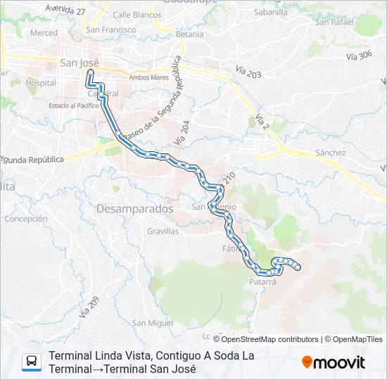 SAN JOSE - LINDA VISTA POR SAN FRANCISCO Bus Line Map