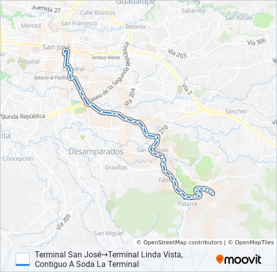 Mapa de SAN JOSE - LINDA VISTA POR SAN FRANCISCO de autobús
