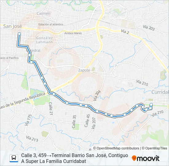 SAN JOSÉ - SAN FRANCISCO - BARRIO SAN JOSÉ Bus Line Map
