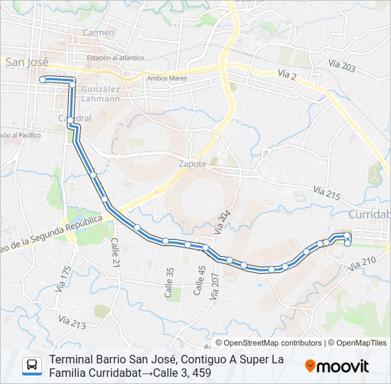 SAN JOSÉ - SAN FRANCISCO - BARRIO SAN JOSÉ Bus Line Map
