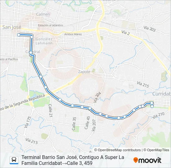 SAN JOSÉ - SAN FRANCISCO - BARRIO SAN JOSÉ Bus Line Map