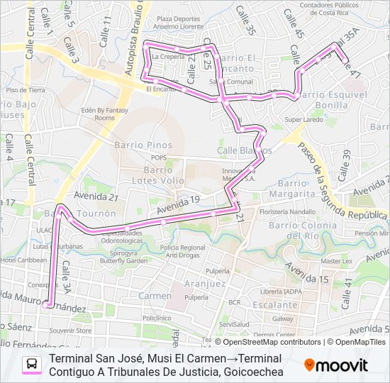 SAN JOSÉ - CALLE BLANCOS Bus Line Map