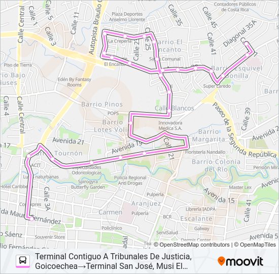 Mapa de SAN JOSÉ - CALLE BLANCOS de autobús