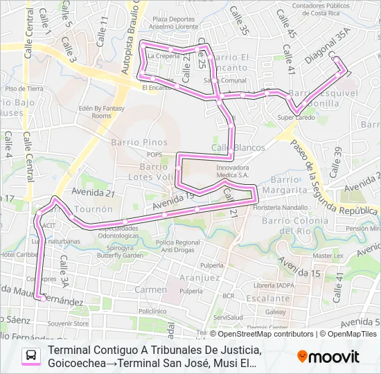 SAN JOSÉ - CALLE BLANCOS Bus Line Map