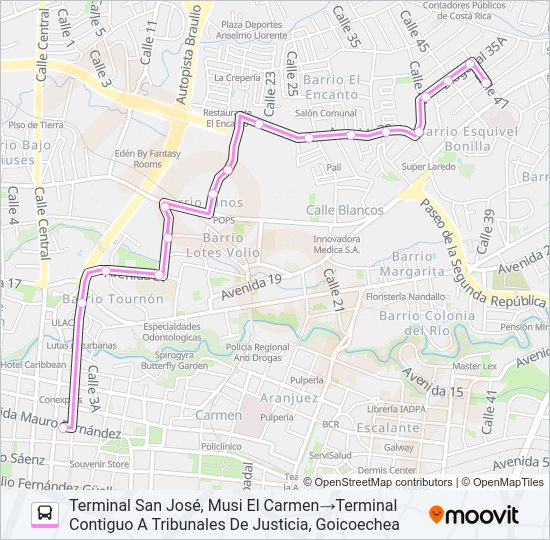 Mapa de SAN JOSÉ - CALLE BLANCOS EXPRESO de autobús
