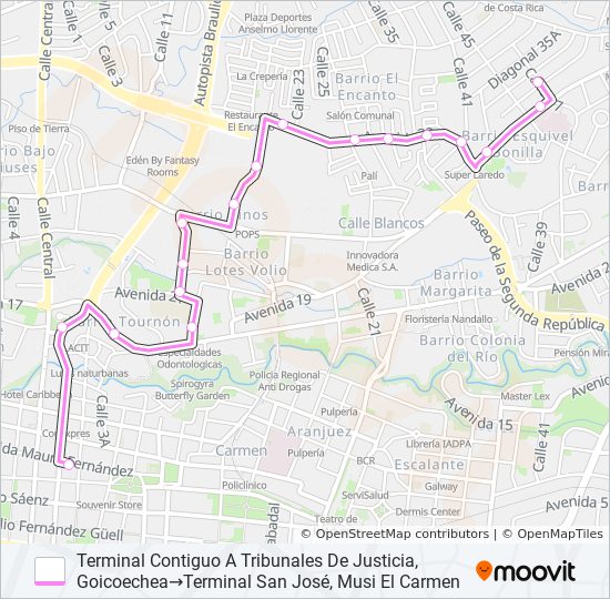 Mapa de SAN JOSÉ - CALLE BLANCOS EXPRESO de autobús