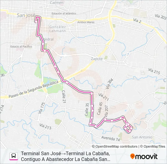 SAN JOSÉ - SAN FRANCISCO - EL BOSQUE - LA CABAÑA Bus Line Map