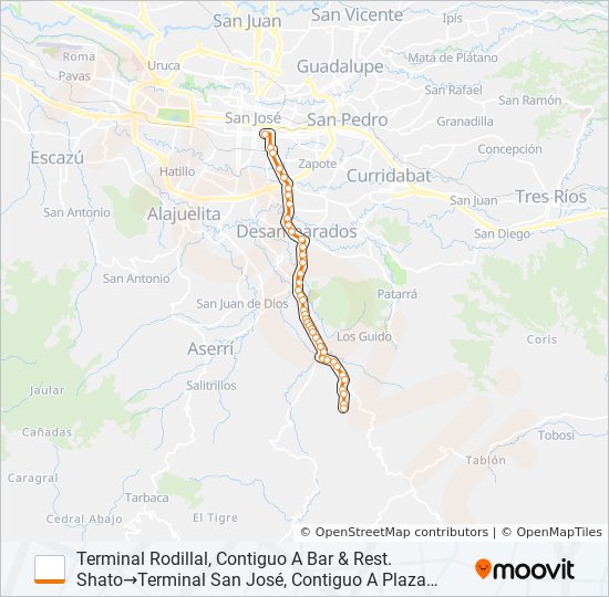 Mapa de SAN JOSE - HIGUITO - RODILLAL de autobús