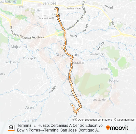 SAN JOSÉ - HIGUITO - EL HUAZO Bus Line Map