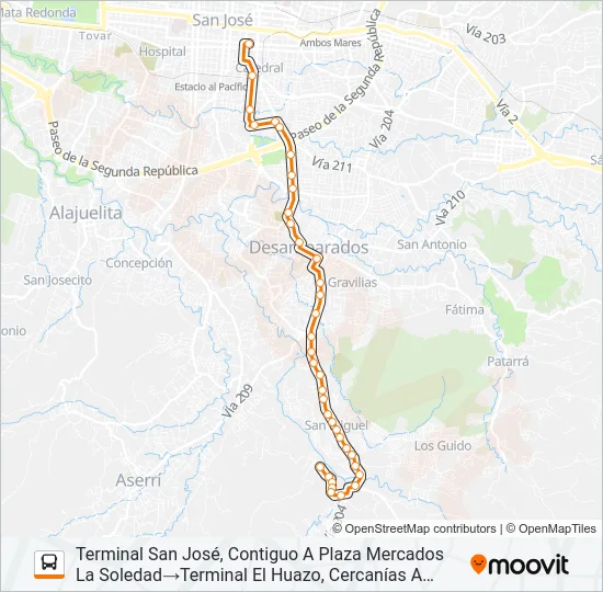 SAN JOSÉ - HIGUITO - EL HUAZO Bus Line Map