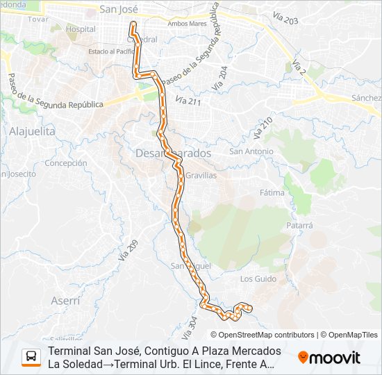 Mapa de SAN JOSÉ - HIGUITO - EL LINCE de autobús