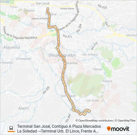 SAN JOSÉ - HIGUITO - EL LINCE Bus Line Map
