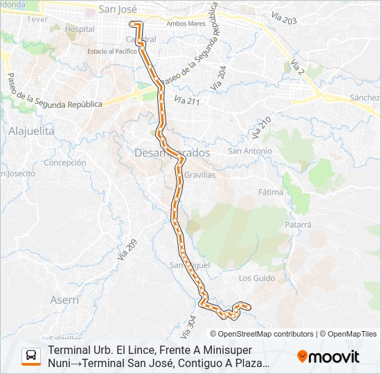 Mapa de SAN JOSÉ - HIGUITO - EL LINCE de autobús