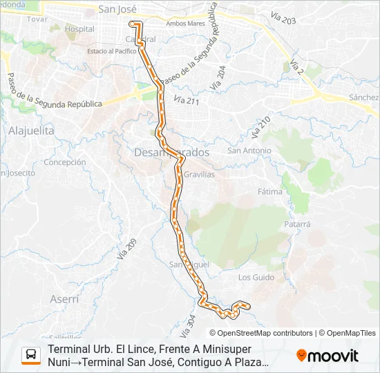 SAN JOSÉ - HIGUITO - EL LINCE Bus Line Map