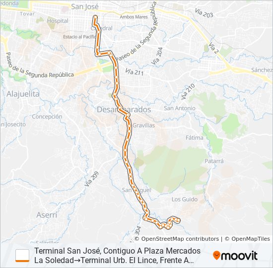 Mapa de SAN JOSÉ - HIGUITO - EL LINCE de autobús