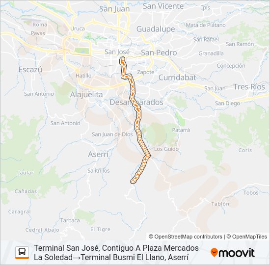 Mapa de SAN JOSÉ - HIGUITO - EL LLANO de autobús