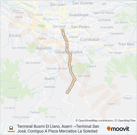 Mapa de SAN JOSÉ - HIGUITO - EL LLANO de autobús