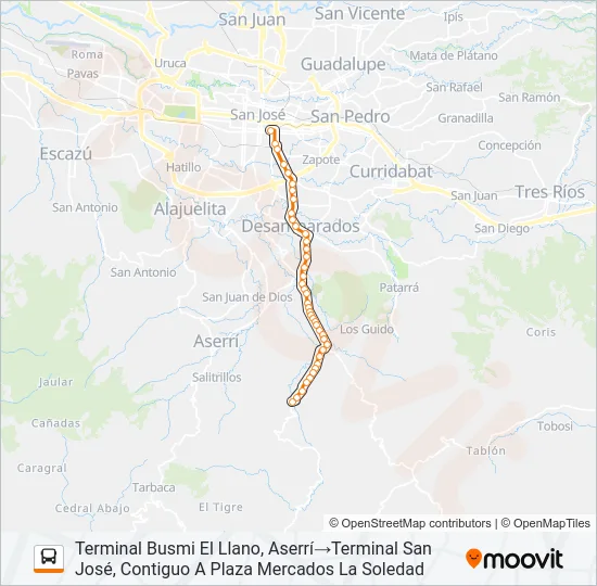 SAN JOSÉ - HIGUITO - EL LLANO Bus Line Map