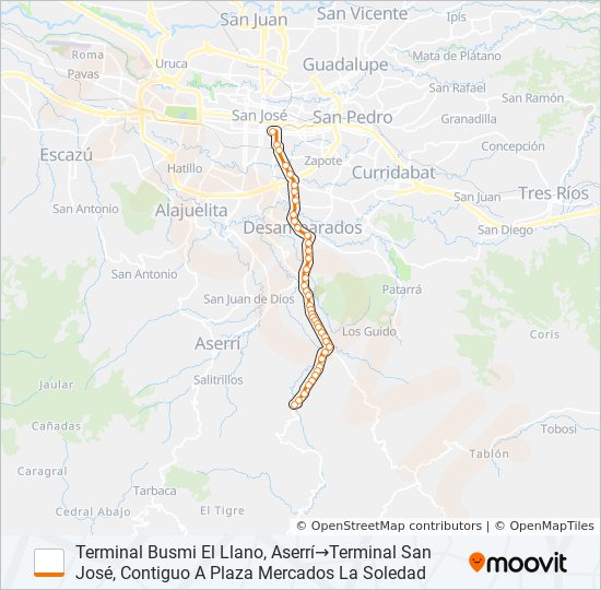 SAN JOSÉ - HIGUITO - EL LLANO bus Line Map