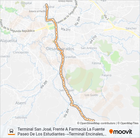 Mapa de SAN JOSÉ - HIGUITO - ENCINALES de autobús