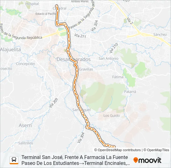 SAN JOSÉ - HIGUITO - ENCINALES Bus Line Map