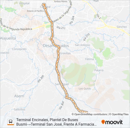 Mapa de SAN JOSÉ - HIGUITO - ENCINALES de autobús