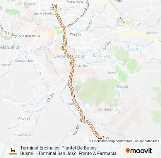 SAN JOSÉ - HIGUITO - ENCINALES Bus Line Map