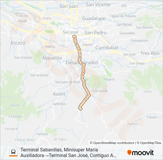 SAN JOSÉ - HIGUITO - SABANILLAS Bus Line Map