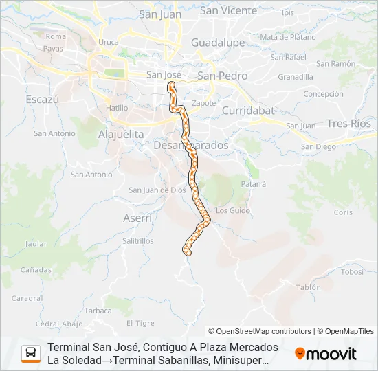 SAN JOSÉ - HIGUITO - SABANILLAS Bus Line Map