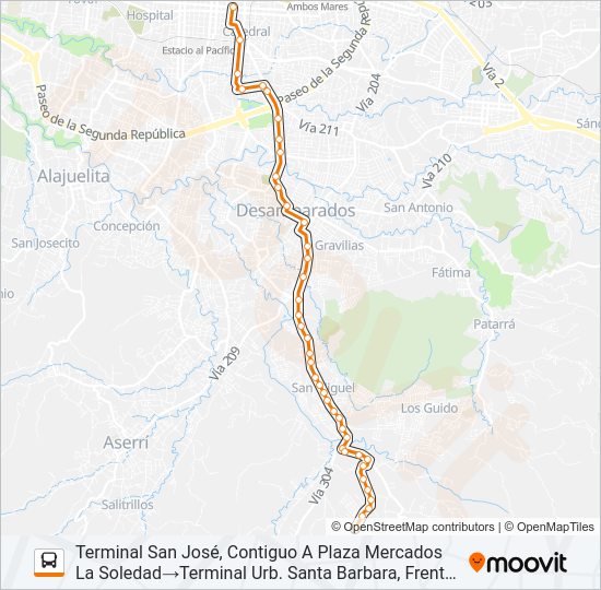 Mapa de SAN JOSÉ - HIGUITO - SANTA BÁRBARA de autobús
