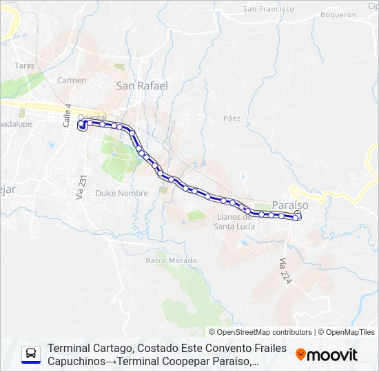 CARTAGO - PARAÍSO Bus Line Map